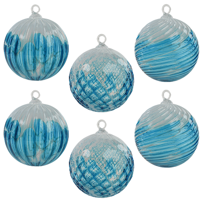 Aqua Snow Flurry Handblown Glass Ornament